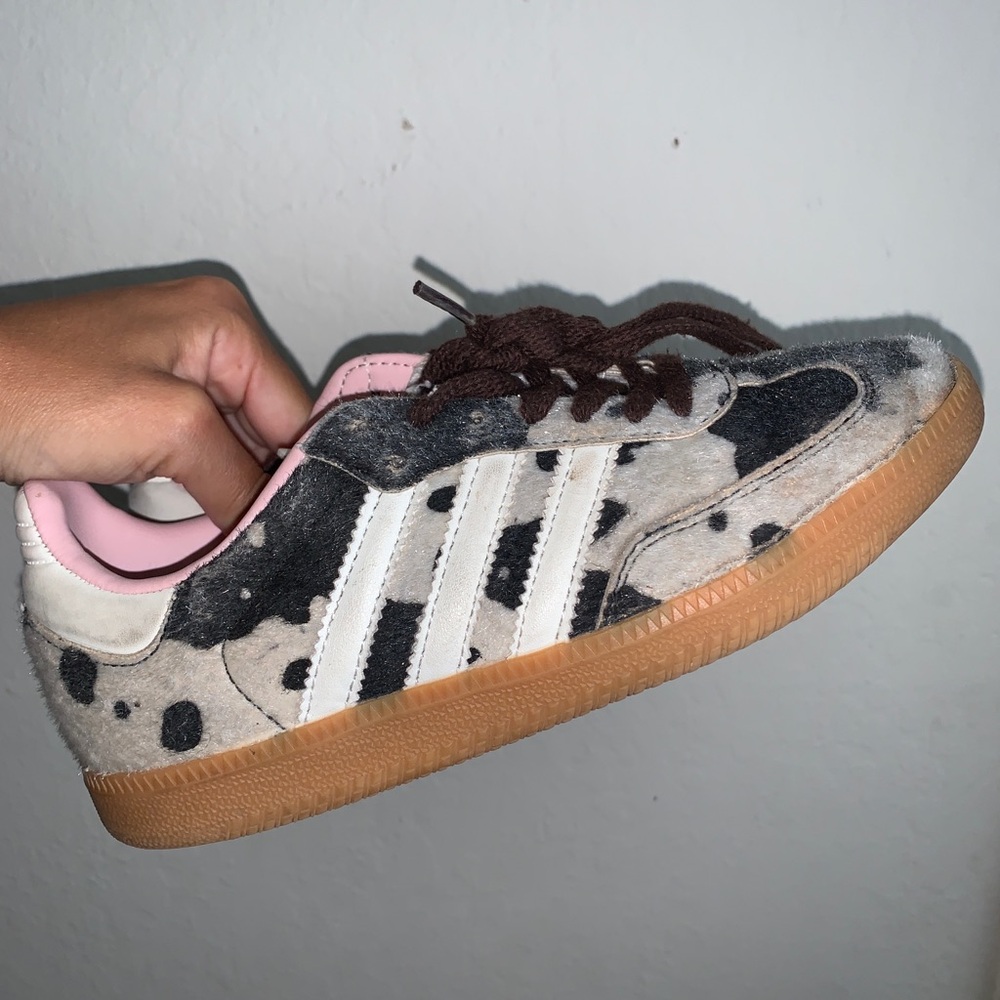 adidas Cow-Print Suede Sneakers in Black, White & Pink